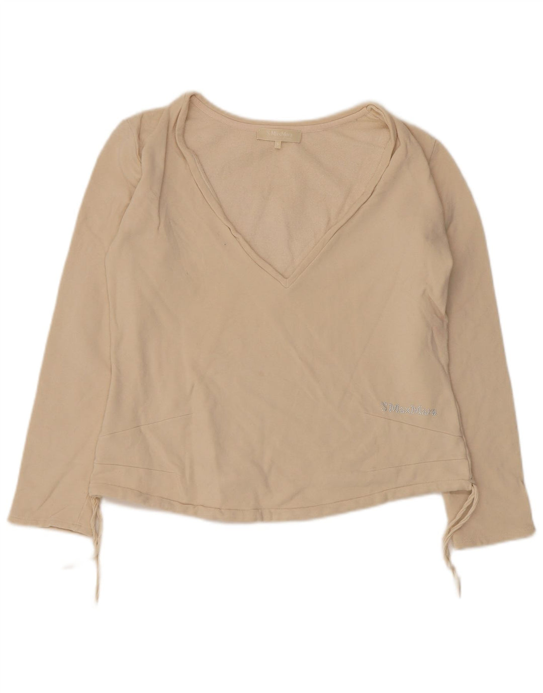 Max Mara Womens Top Long Sleeve UK 10 Small Beige Cotton