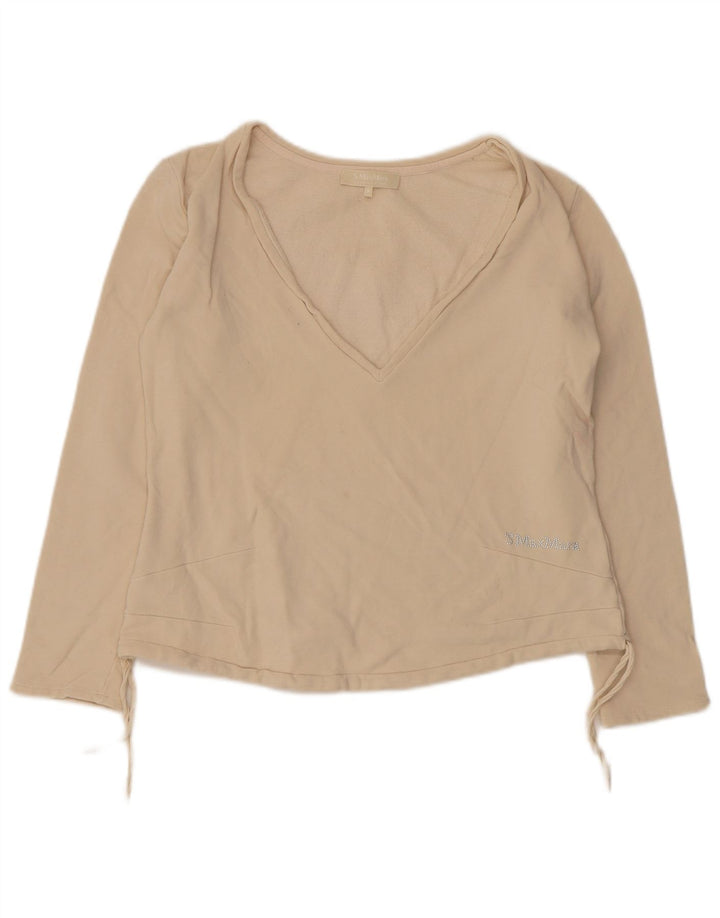Max Mara Womens Top Long Sleeve UK 10 Small Beige Cotton