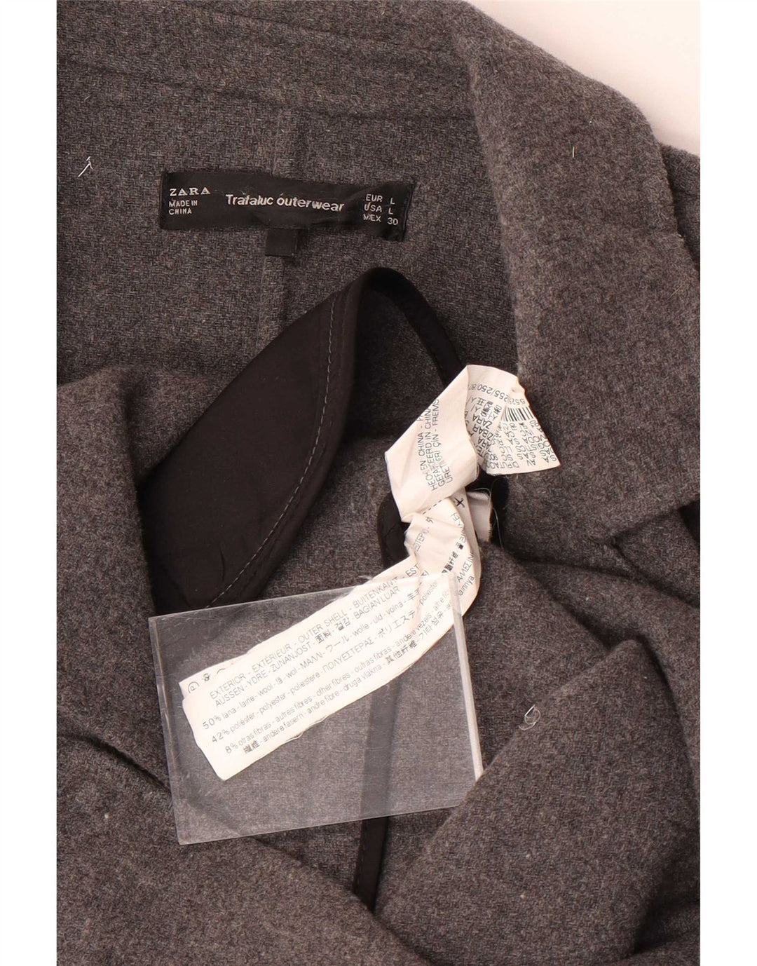 Zara Womens Trafaluc Open Overcoat UK 16 Large Grey Wool