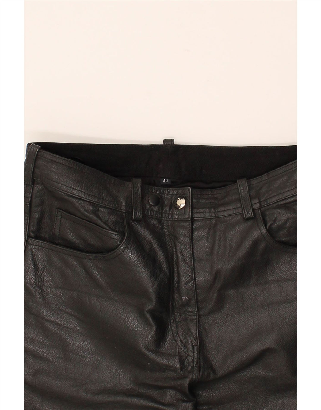 VINTAGE Womens Straight Trousers EU 40 Medium W30 L29 Black Leather Vintage Vintage and Second-Hand Vintage from Messina Hembry 