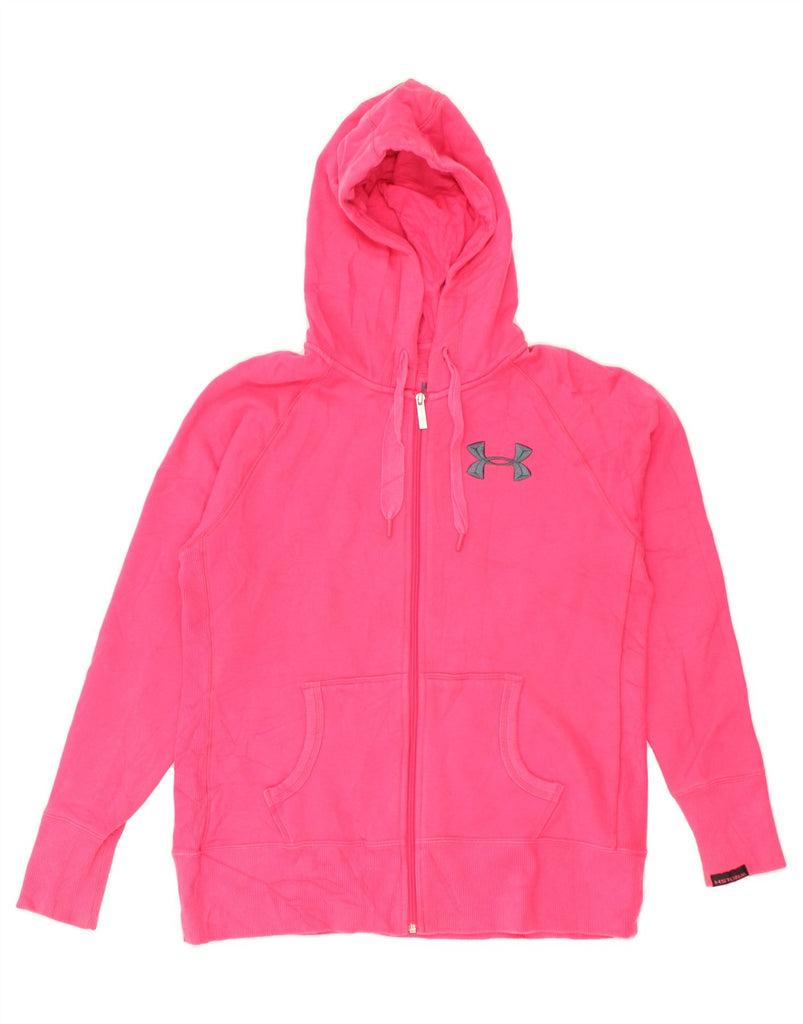 UNDER ARMOUR Womens Zip Hoodie Sweater UK 14 Medium Pink Cotton | Vintage Under Armour | Thrift | Second-Hand Under Armour | Used Clothing | Messina Hembry 