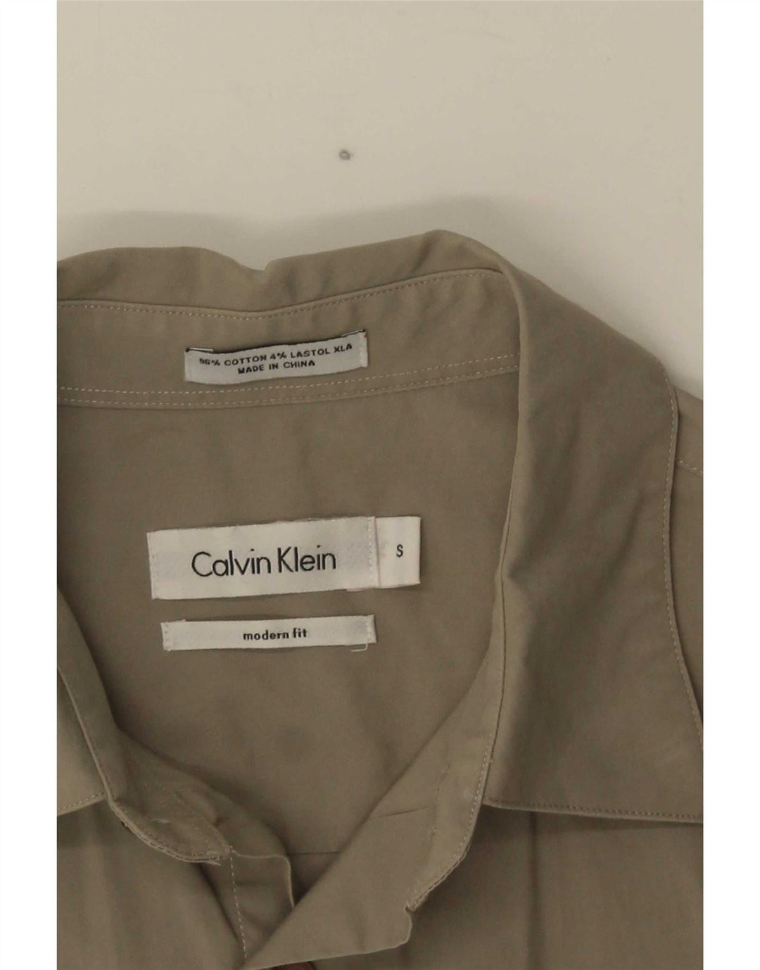 Calvin Klein Mens Modern Fit Shirt Small Khaki Cotton