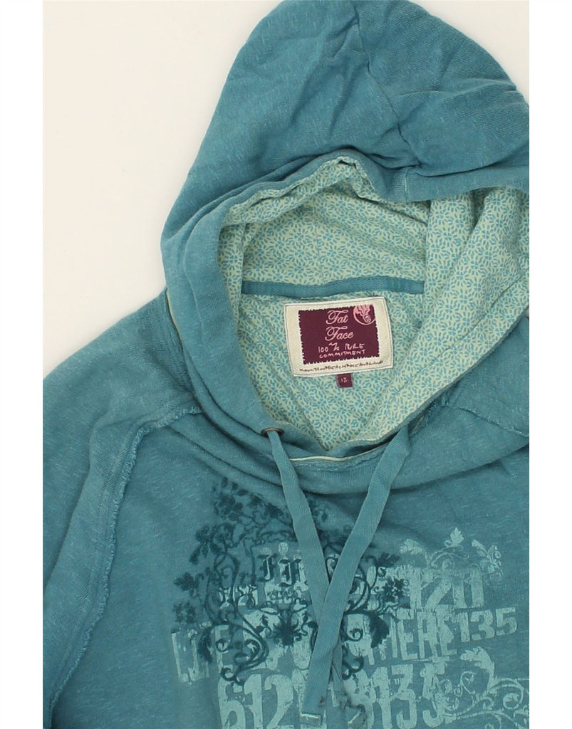 FAT FACE Womens Graphic Hoodie Jumper UK 12 Medium Blue Cotton | Vintage Fat Face | Thrift | Second-Hand Fat Face | Used Clothing | Messina Hembry 