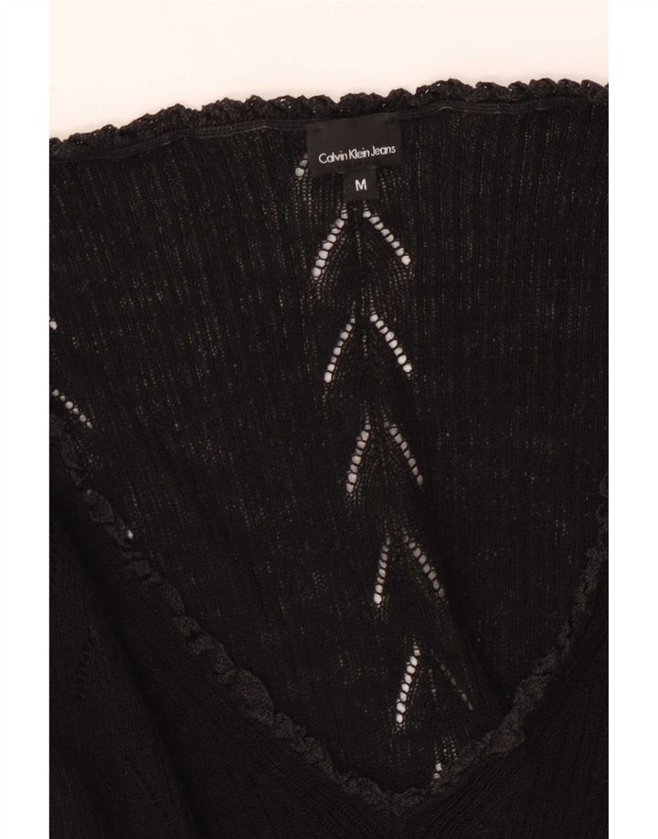 Calvin Klein Womens Graphic Top Long Sleeve UK 12 Medium Black