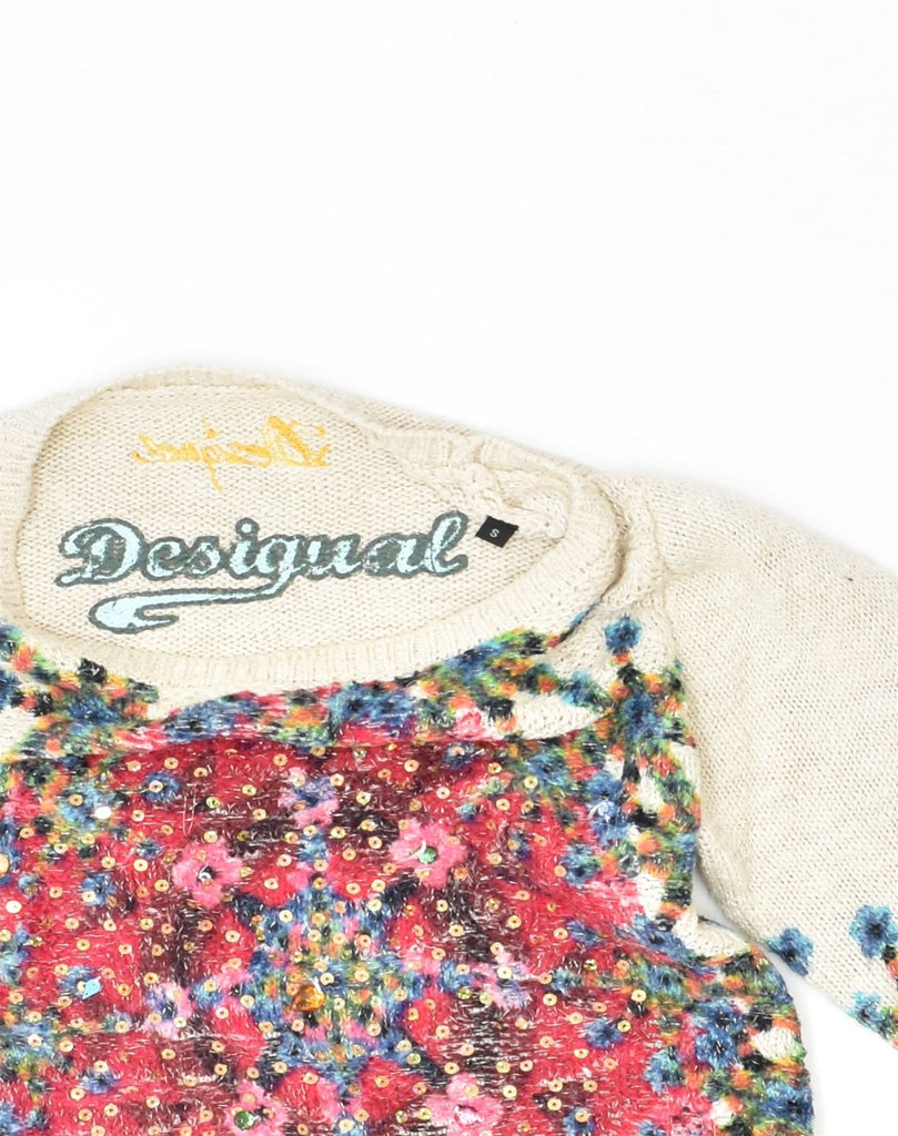 DESIGUAL Womens Crew Neck Jumper Sweater UK 10 Small Off White Floral | Vintage Desigual | Thrift | Second-Hand Desigual | Used Clothing | Messina Hembry 