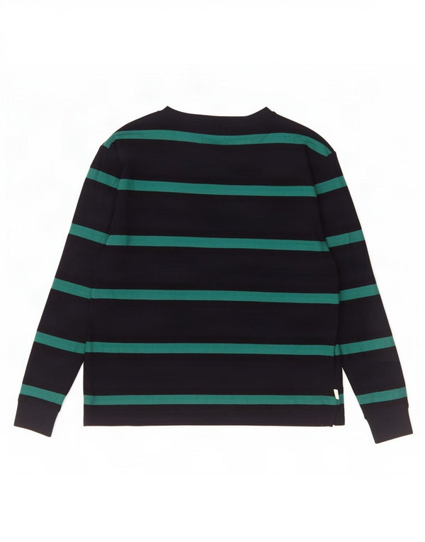 Marks & Spencer Mens Top Long Sleeve Large Navy Blue Striped Cotton