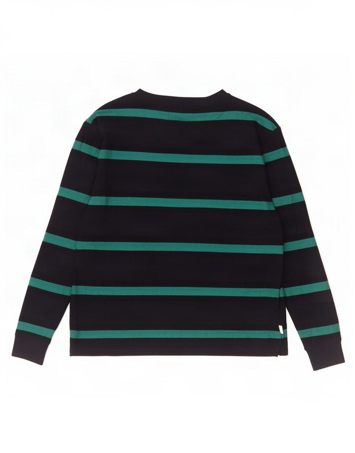 Marks & Spencer Mens Top Long Sleeve Large Navy Blue Striped Cotton