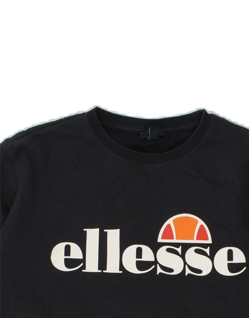 ELLESSE Womens Graphic Sweatshirt Jumper UK 14 Large Navy Blue Cotton | Vintage Ellesse | Thrift | Second-Hand Ellesse | Used Clothing | Messina Hembry 