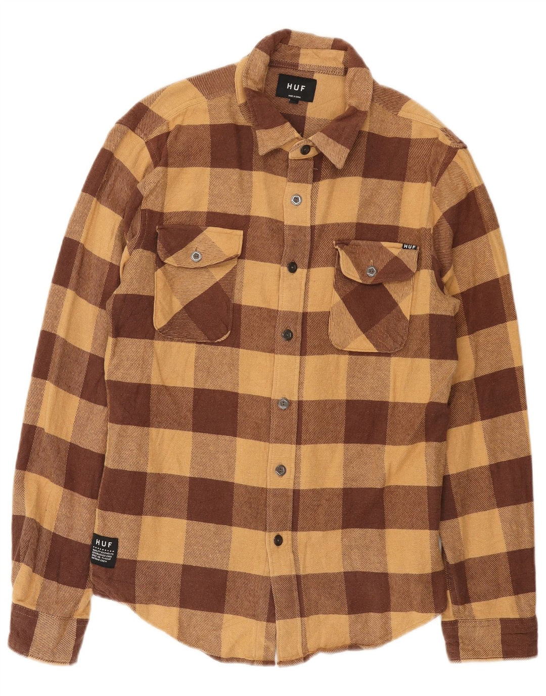 HUF Mens Flannel Shirt Large Brown Gingham Cotton