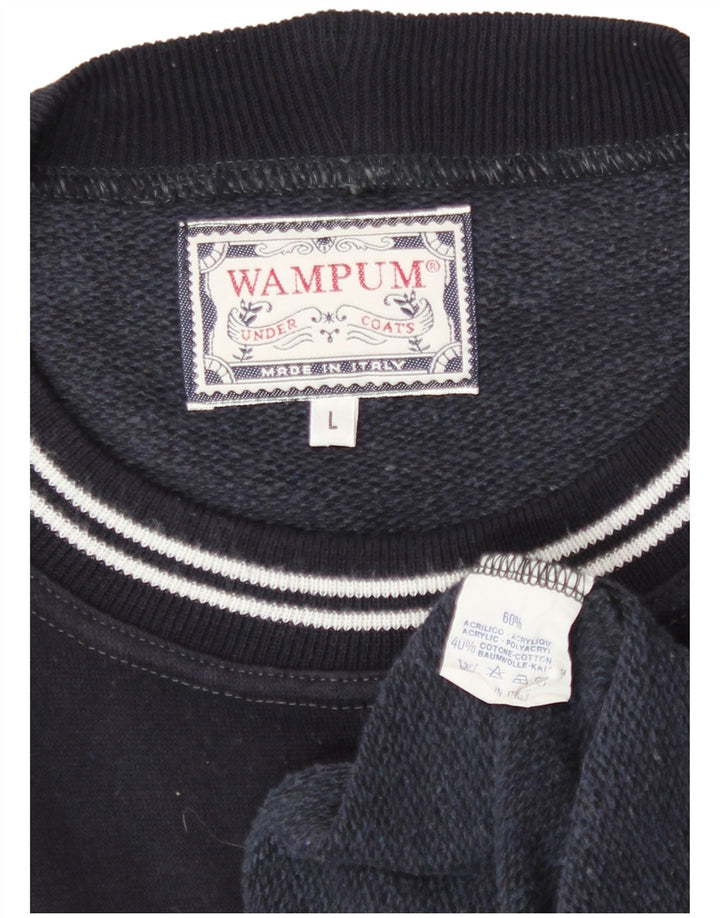 Wampum Mens Graphic Sweatshirt Jumper Large Navy Blue Acrylic