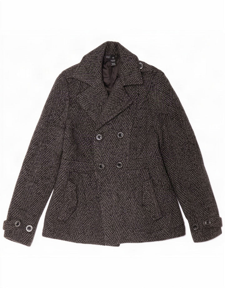 Billabong Womens Pea Coat US 10 Large Grey Herringbone Polyester