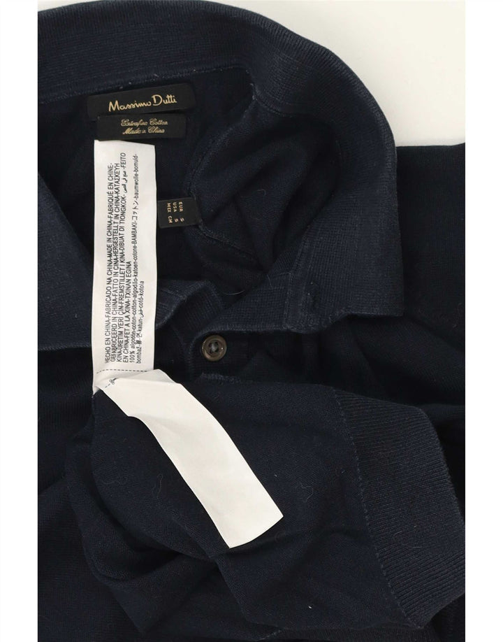Massimo Dutti Mens Polo Neck Jumper Sweater Small Navy Blue Cotton