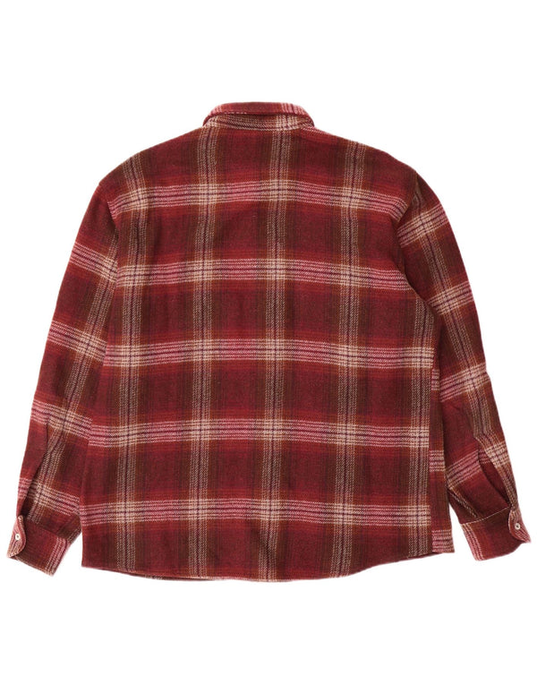 VINTAGE Mens Flannel Shirt Medium Burgundy Plaid