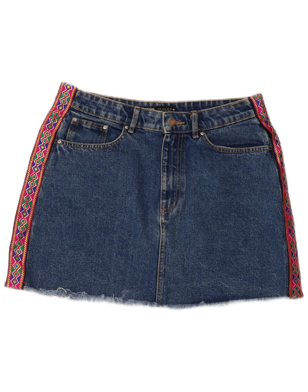 Zara Womens Mini Denim Skirt Medium W28 Blue Geometric