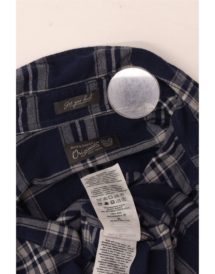 Jack & Jones Mens Flannel Shirt Small Navy Blue Check Cotton