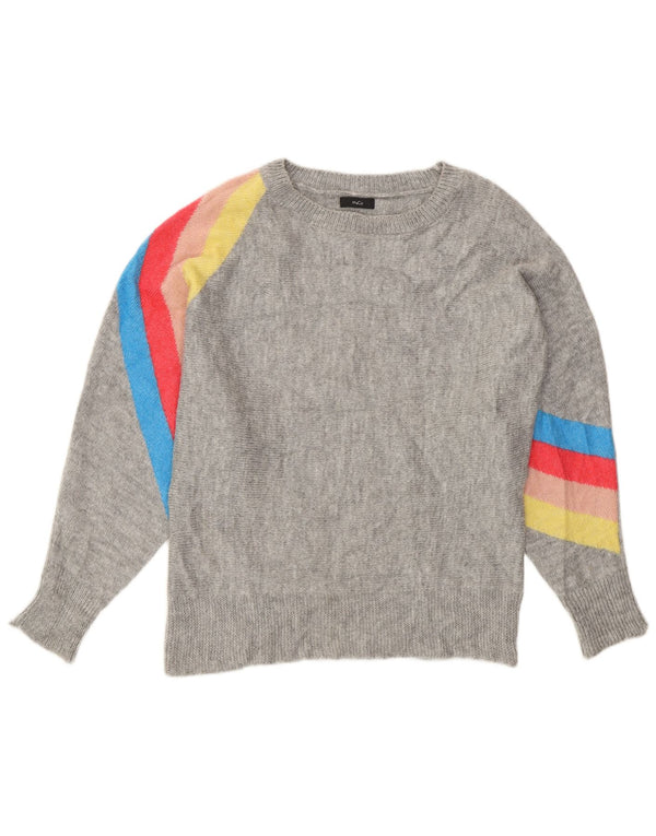 M&Co Womens Batwing Boat Neck Jumper Sweater UK 14 Medium Grey Striped