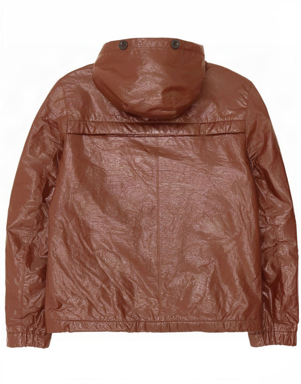 Hugo Boss Mens Hooded Faux Leather Jacket EU 52 XL Brown Linen