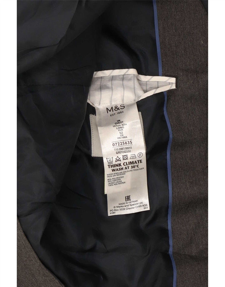 Marks & Spencer Mens 2 Button Blazer Jacket UK 42 Large Grey Polyester