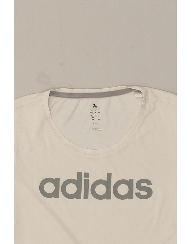 ADIDAS Womens Climalite Graphic T-Shirt Top UK 12/14 Medium White Cotton Vintage Adidas and Second-Hand Adidas from Messina Hembry 