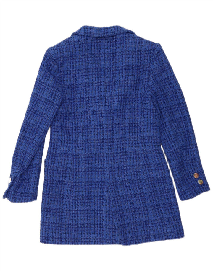 Zara Womens 2 Button Blazer Jacket UK 10 Small Blue Check Cotton