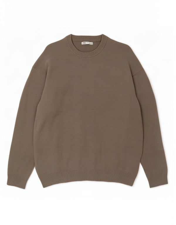 Zara Mens Crew Neck Jumper Sweater Large Grey Viscose