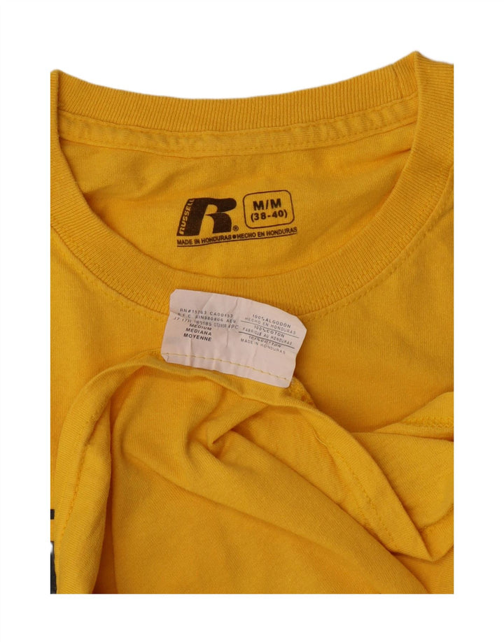 Russell Athletic Mens Graphic T-Shirt Top Medium Yellow Cotton