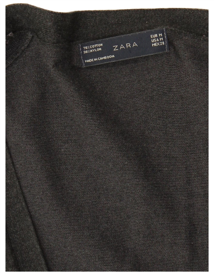 Zara Womens Longline Cardigan Sweater UK 12 Medium Grey Cotton