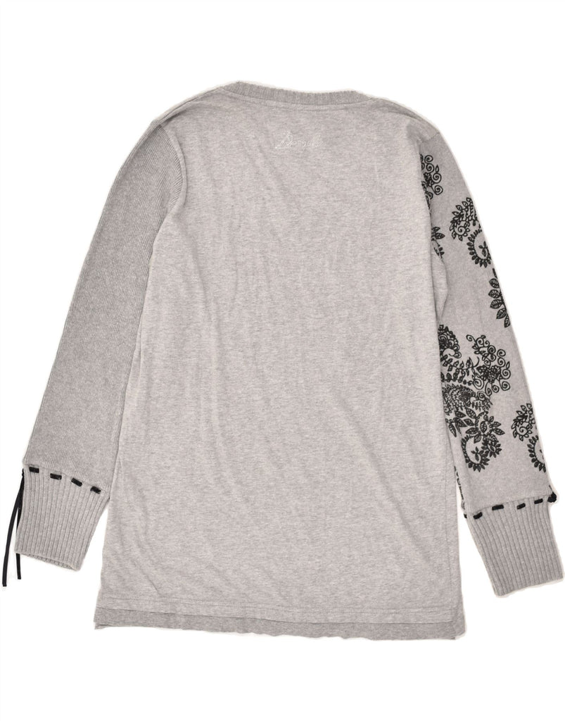 DESIGUAL Girls Graphic Top Long Sleeve 13-14 Years 2XL Grey Floral Cotton | Vintage Desigual | Thrift | Second-Hand Desigual | Used Clothing | Messina Hembry 