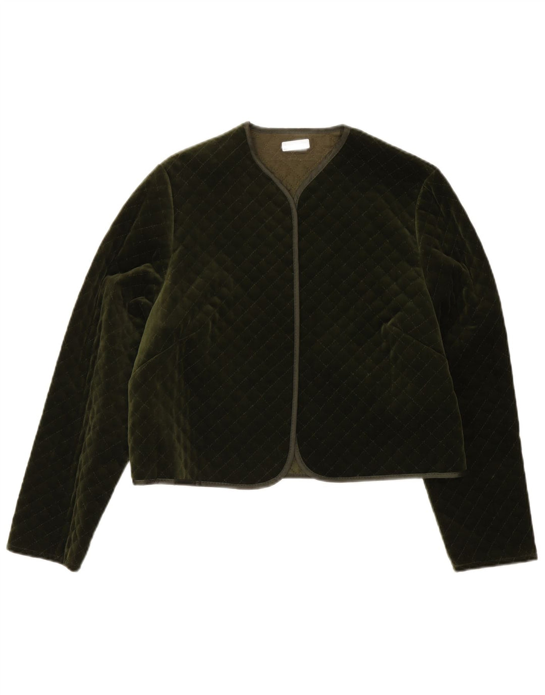 Vintage Womens Open Quilted Blazer Jacket UK 14 Medium Khaki