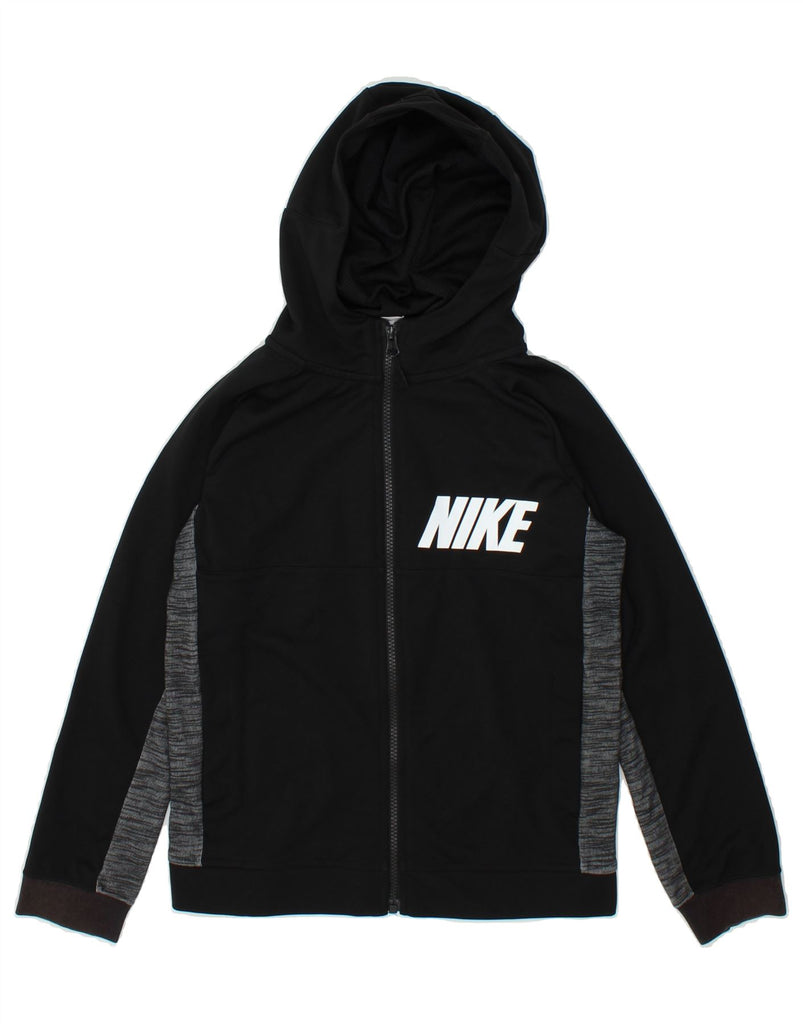 NIKE Boys Graphic Zip Hoodie Sweater 10-11 Years Medium Black Colourblock | Vintage Nike | Thrift | Second-Hand Nike | Used Clothing | Messina Hembry 