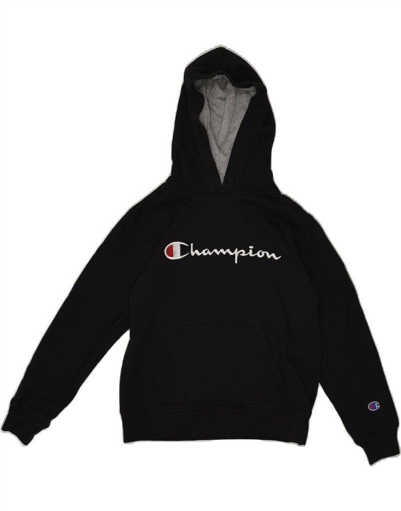 CHAMPION Boys Graphic Hoodie Jumper 13-14 Years Medium Black Polyester | Vintage Champion | Thrift | Second-Hand Champion | Used Clothing | Messina Hembry 