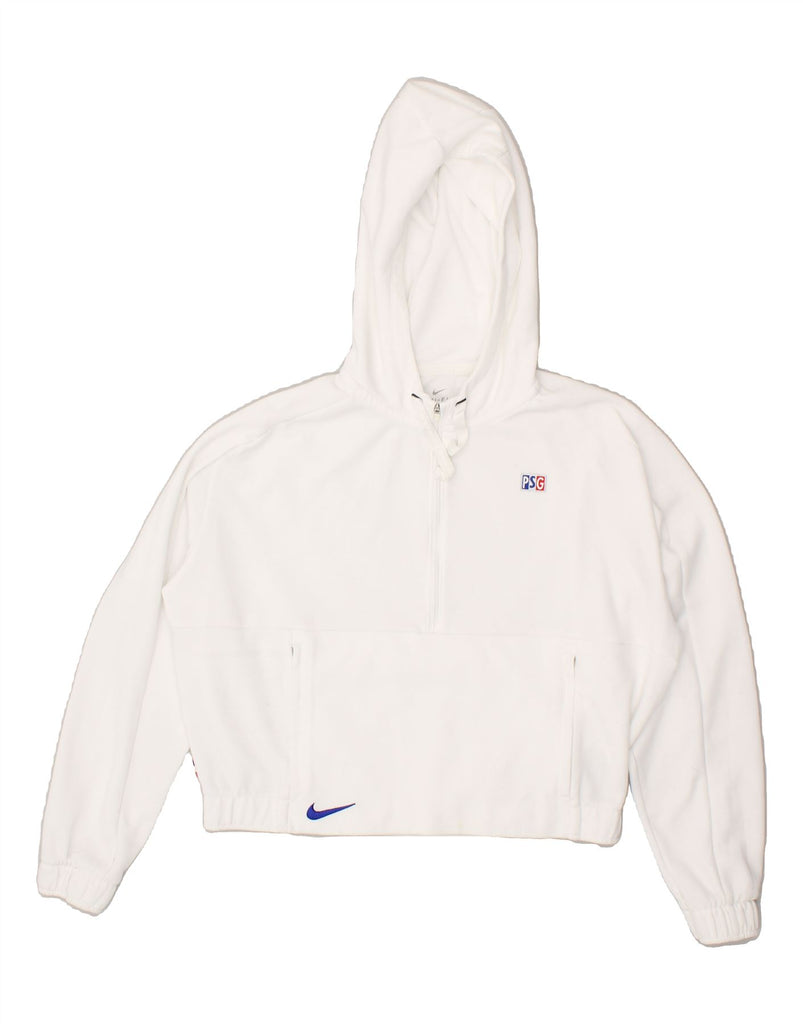 NIKE Womens Oversized Crop Zip Neck Hoodie Jumper UK 14 Medium White | Vintage Nike | Thrift | Second-Hand Nike | Used Clothing | Messina Hembry 