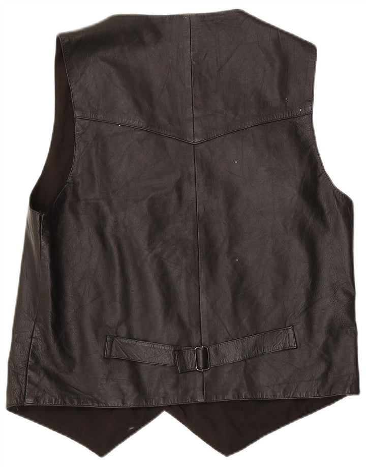 Vintage Mens Leather Waistcoat Medium Black