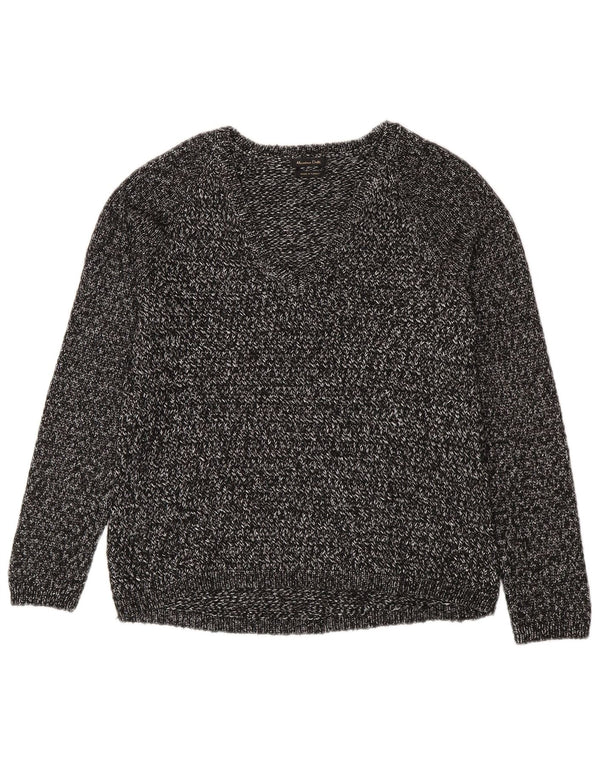 Massimo Dutti Womens V-Neck Jumper Sweater UK 14 Medium Grey Flecked