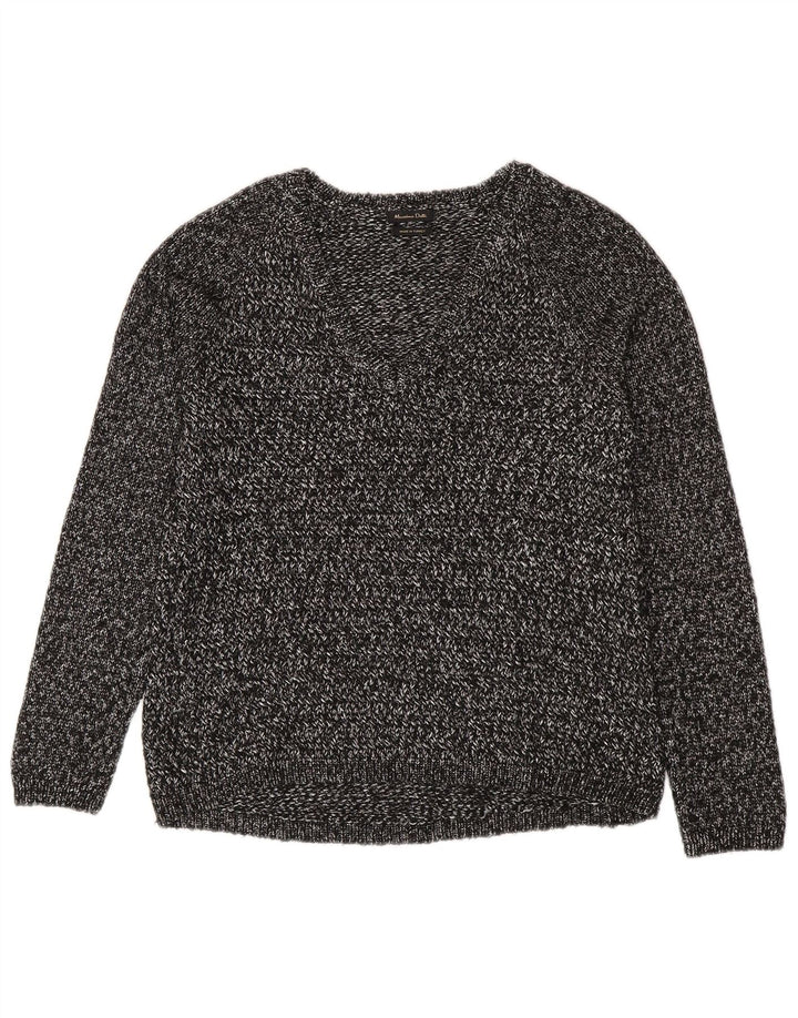 Massimo Dutti Womens V-Neck Jumper Sweater UK 14 Medium Grey Flecked