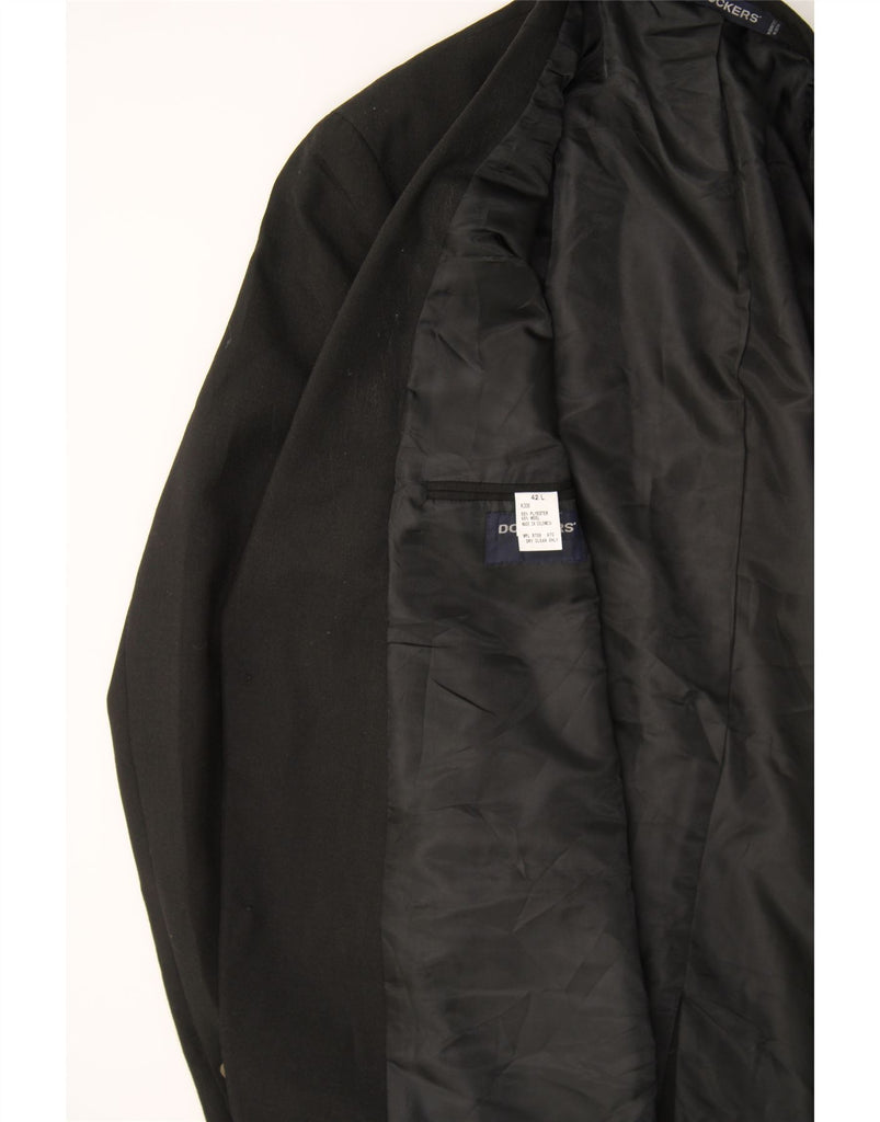 DOCKERS Mens 2 Button Blazer Jacket UK 42 XL Black Polyester Vintage Dockers and Second-Hand Dockers from Messina Hembry 