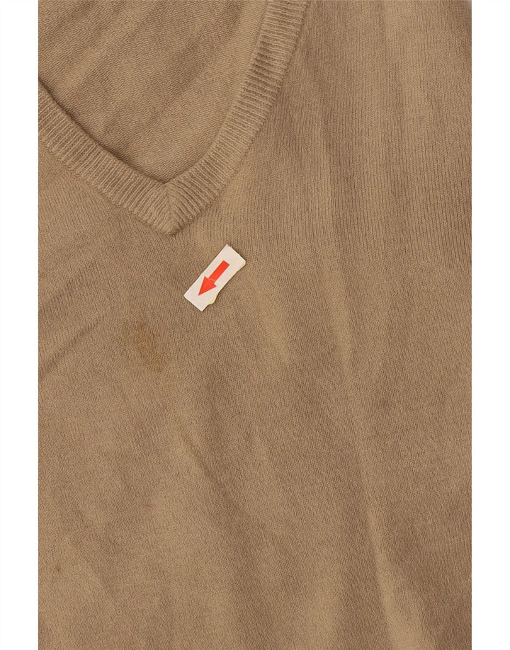 Marks & Spencer Mens V-Neck Jumper Sweater Small Beige Acrylic