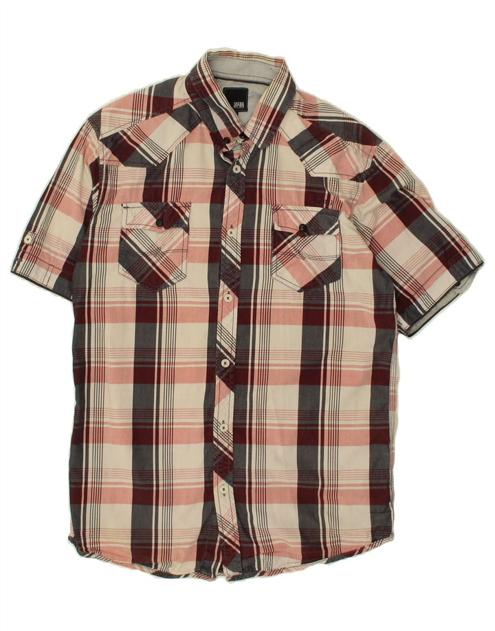 JACK & JONES Mens Graphic Short Sleeve Shirt Medium Pink Check Cotton Vintage Jack & Jones and Second-Hand Jack & Jones from Messina Hembry 