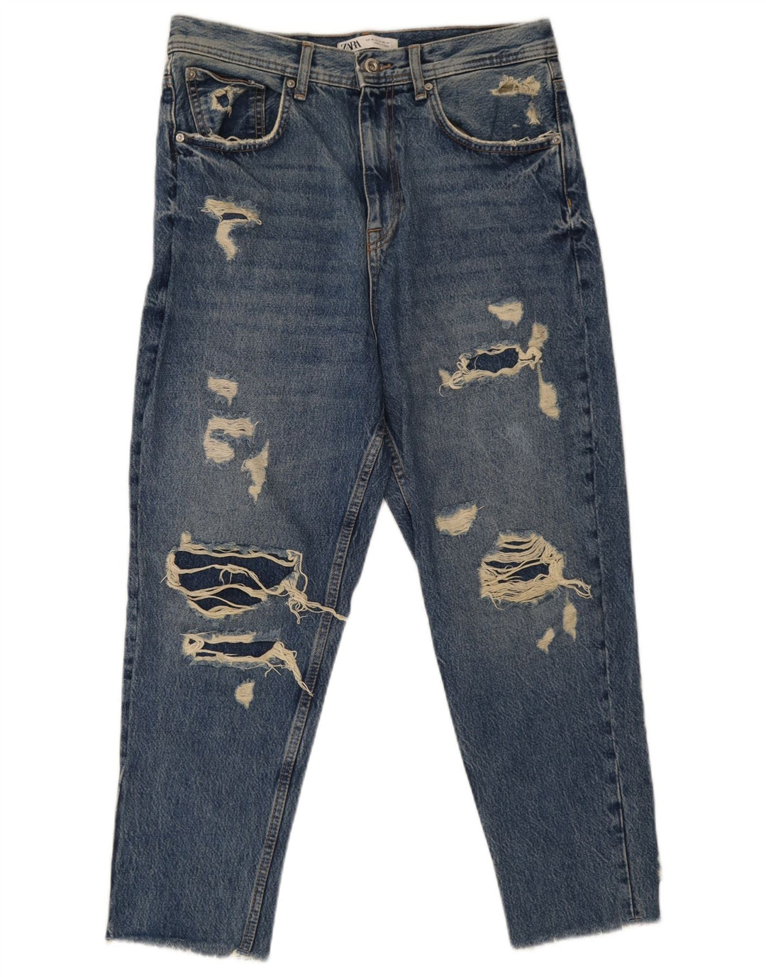 Zara Mens Distressed Cropped Jeans EU 40 Medium W31 L26 Blue Cotton