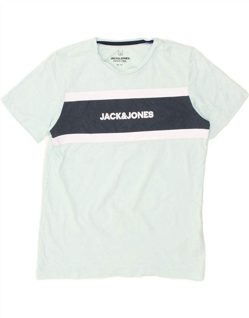 JACK & JONES Boys Graphic T-Shirt Top 13-14 Years Turquoise Colourblock | Vintage Jack & Jones | Thrift | Second-Hand Jack & Jones | Used Clothing | Messina Hembry 