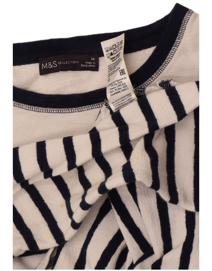Marks & Spencer Womens Crew Neck Jumper Sweater UK 14 Large White Striped