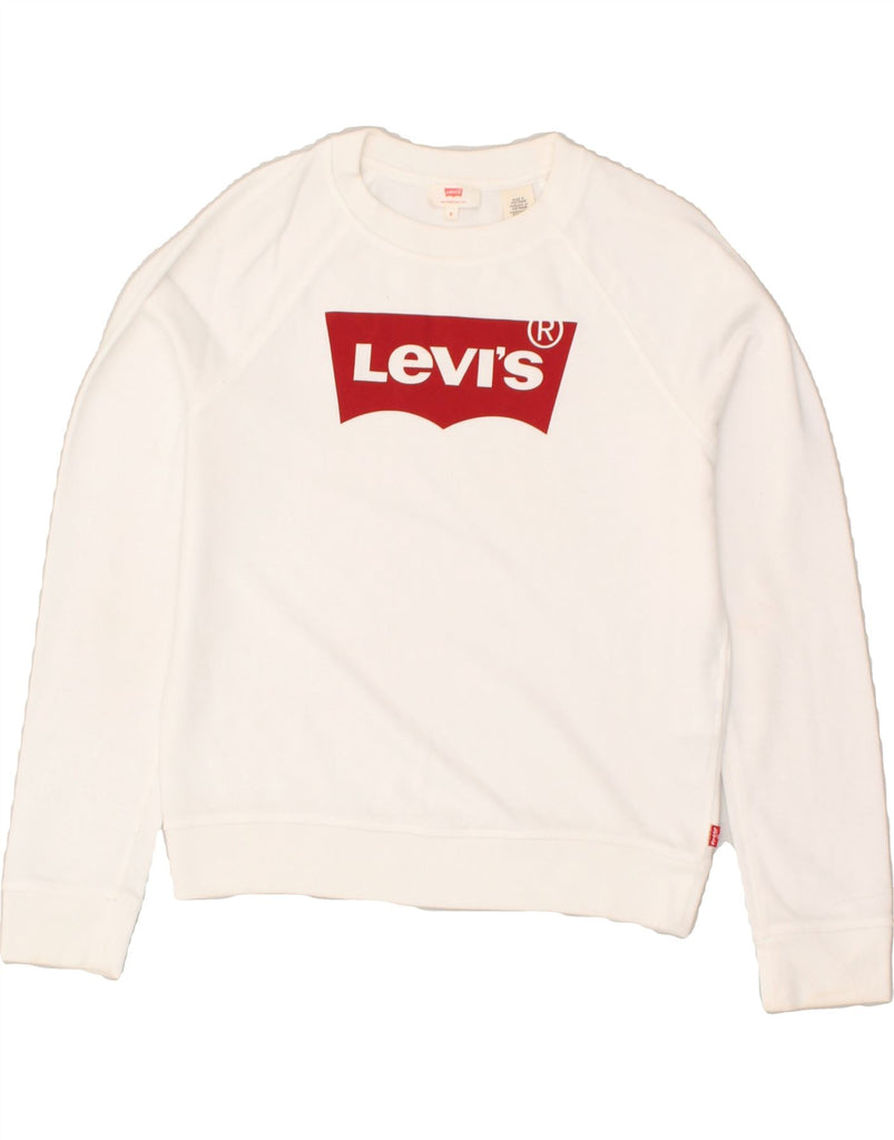 LEVI'S Womens Graphic Sweatshirt Jumper UK 10 Small White Cotton | Vintage Levi's | Thrift | Second-Hand Levi's | Used Clothing | Messina Hembry 