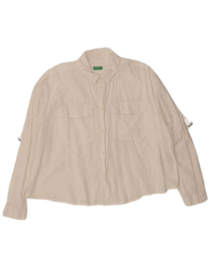 BENETTON Womens Crop Oversized Shirt UK 16 Large White Cotton