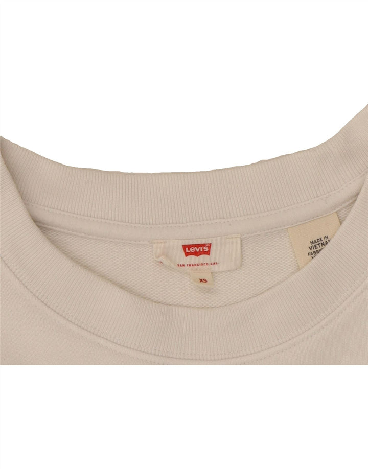 LEVI'S Womens Oversized Graphic Crop Sweatshirt Jumper UK 6 XS White Vintage Levi's and Second-Hand Levi's from Messina Hembry 