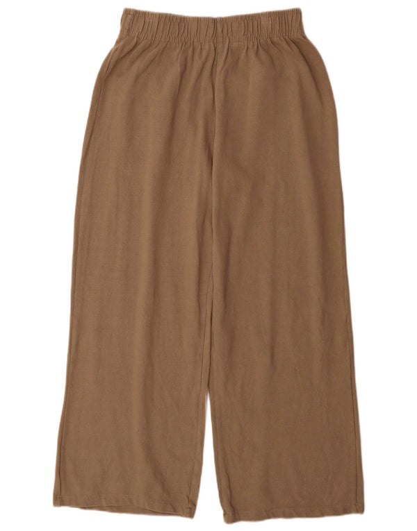 Zara Womens Wide Leg Tracksuit Trousers UK 12 Medium Beige Cotton