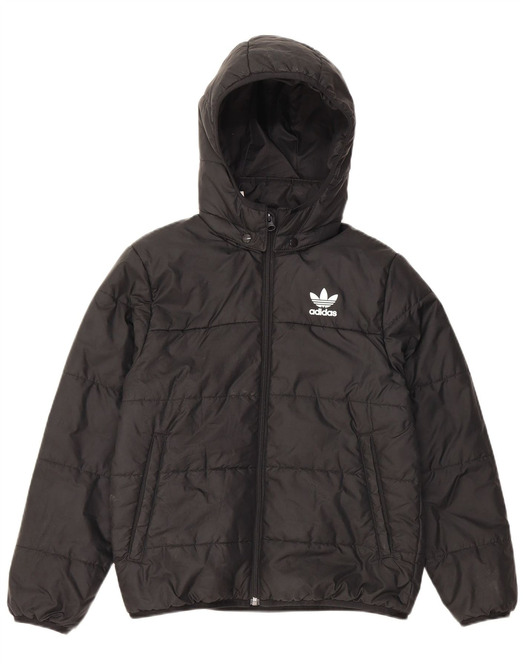 Adidas Boys Hooded Padded Jacket 11-12 Years Black Polyester