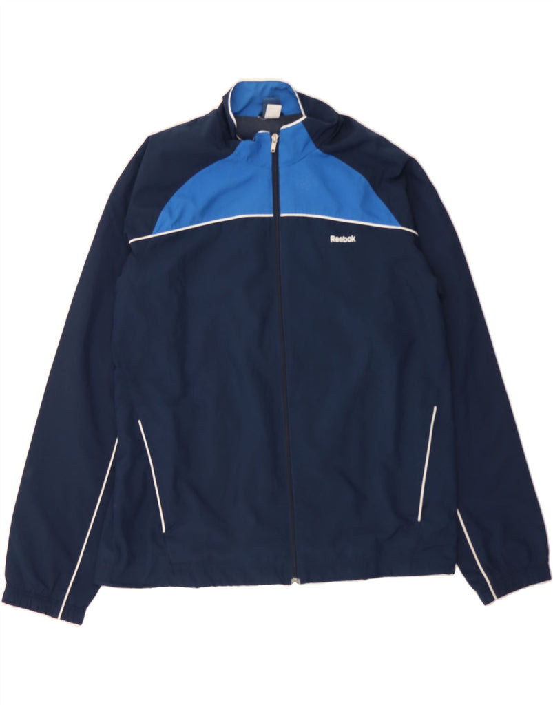REEBOK Mens Tracksuit Top Jacket XL Navy Blue Colourblock Polyester Vintage Reebok and Second-Hand Reebok from Messina Hembry 