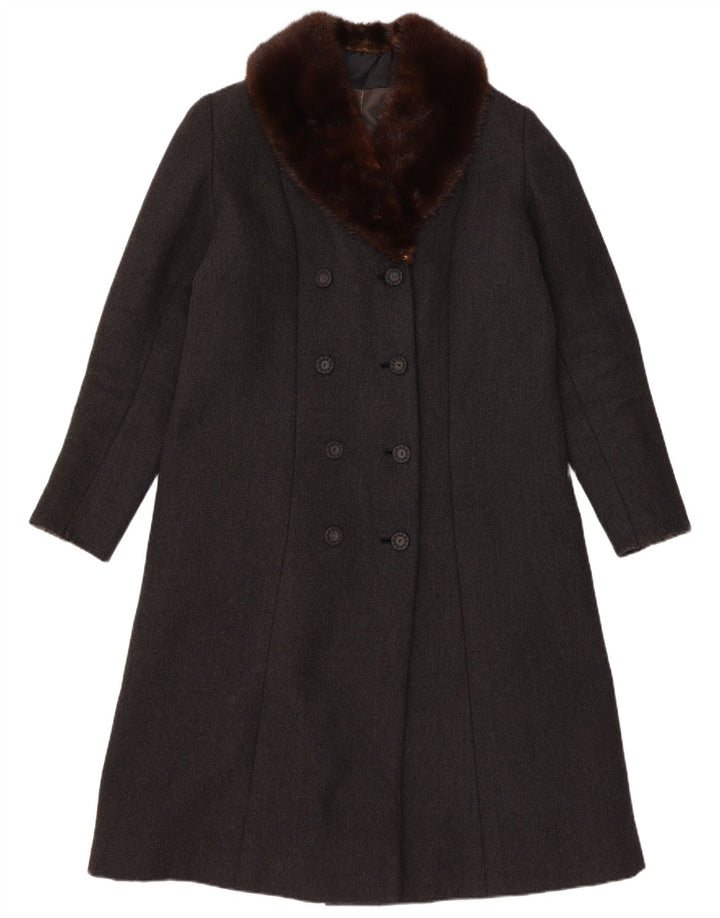 Vintage Womens Double Breasted Coat UK 12 Medium Black Colourblock