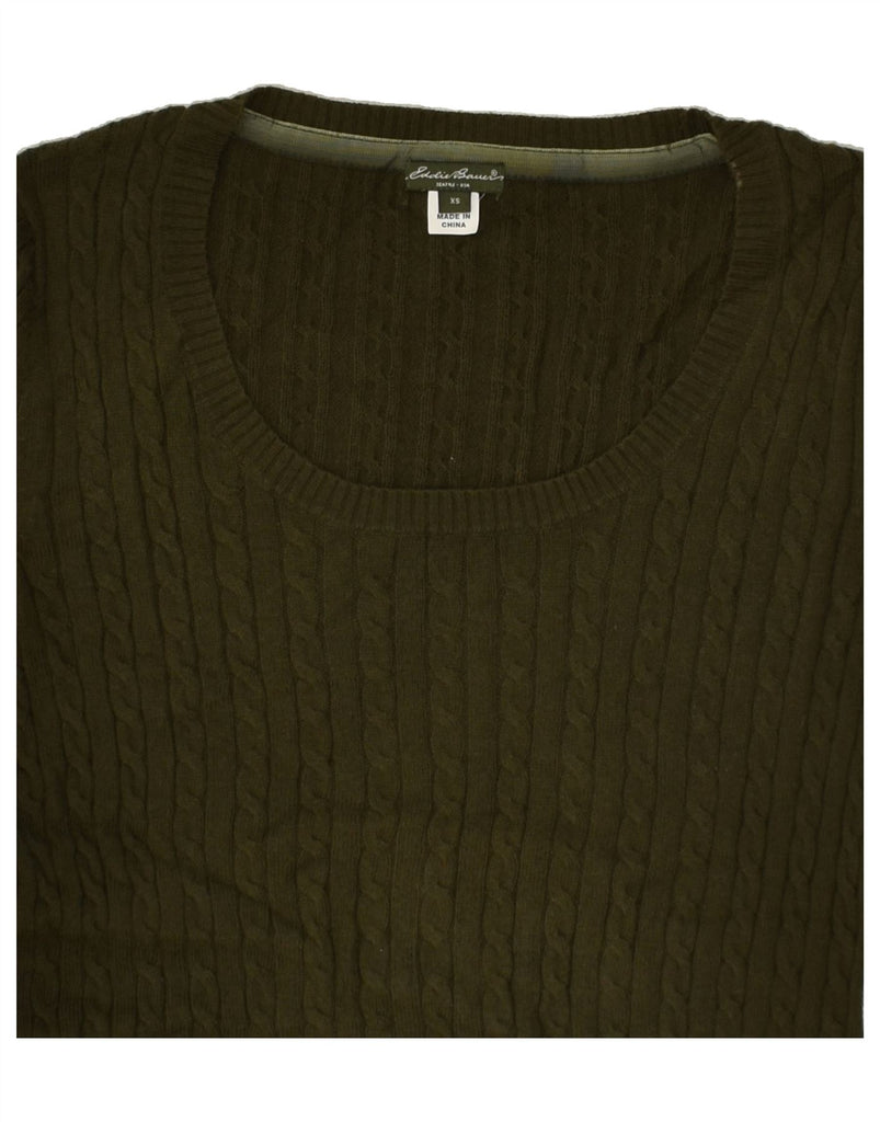 EDDIE BAUER Womens Boat Neck Jumper Sweater UK 6 XS Khaki Cotton | Vintage Eddie Bauer | Thrift | Second-Hand Eddie Bauer | Used Clothing | Messina Hembry 