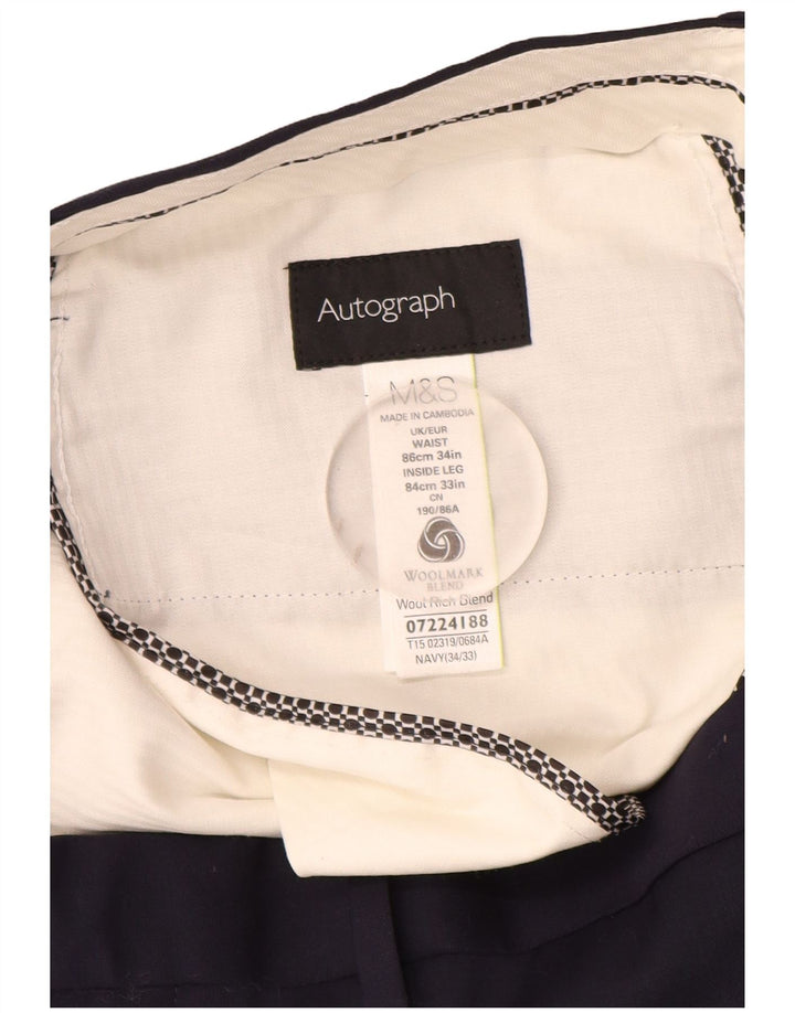 Marks & Spencer Mens Autograph Straight Suit Trousers W34 L33 Navy Blue